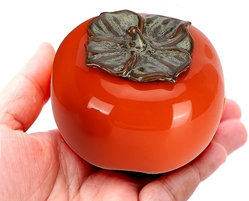 Natudeco 2pcs Ceramic Tea Storage Pot Ceramic Food Pot Persimmon Shape Sealed Can Caddy Cereals Container Tea Leaf Jar Coffee Beans Tin for Home Decoration Kitchen Organizer Wedding