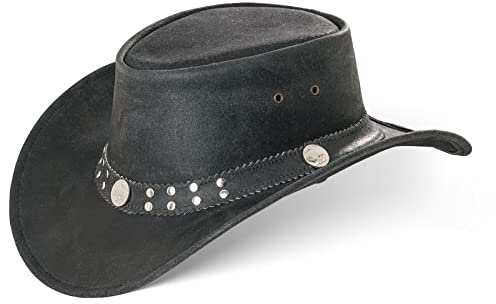Black Forest Fox Buffalo Bill Herren Damen Western Cowboy Leder Hut Vintage Black Größe XL