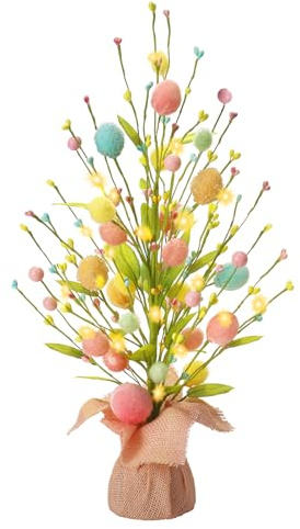 RoseCraft Easter Decorations, Artificial 18 Inch Pre-Lit Easter Egg Tree Tabletop Decor with Delicate Ornaments, for Home Party Wedding Holiday Spring Summer Decoration, Pink/Blue/Yellow.