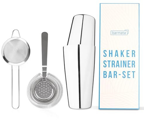 barmate Cocktail Shaker aus Edelstahl, Profi Boston Shaker, hochwertiges Barzubehör, 2-teilig 750ml (3er Set (Shaker + 2 Siebe))