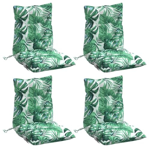 vidaXL Lot de 4 Coussins de Chaise à Dossier Bas, Galette de Siège Imperméable, Coussin d'Extérieur Anti-Glissement Jardin Terrasse, Modèle de Feuille