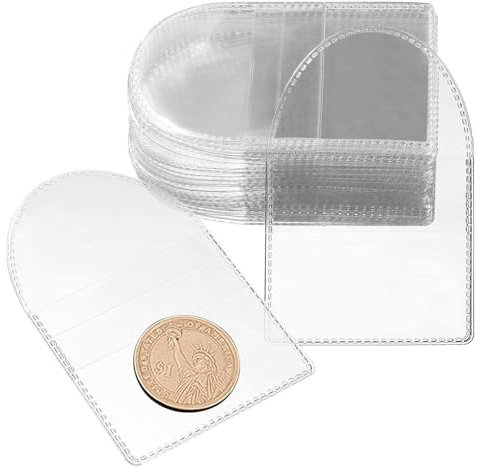 50 Stück Münzhüllen Einzeln, 5.5 * 5.2 cm Münztaschen Set, Münzen Hüllen, Münzen Aufbewahrung, Transparente Münzhüllen Tasche für Münzen, Schmuck und Kleine Gegenstände