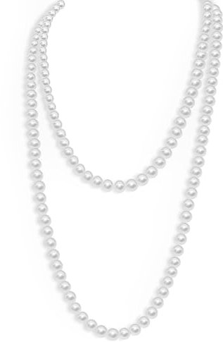 LIURFLNC Perlenkette 150cm Lang - 1920s Gatsby Elegante Künstliche Halskette für Damen und Herren, Modische Kostüm Accessoires in Weiß