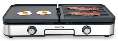 Gourmia 3-in-1 Indoor Grill & Griddle Electric Combo – Dual Independent Cooking Zones, Reversible Nonstick Ceramic Plates, XL Cooking Surface, 250–400°F Adjustable Temp, Dishwasher Safe