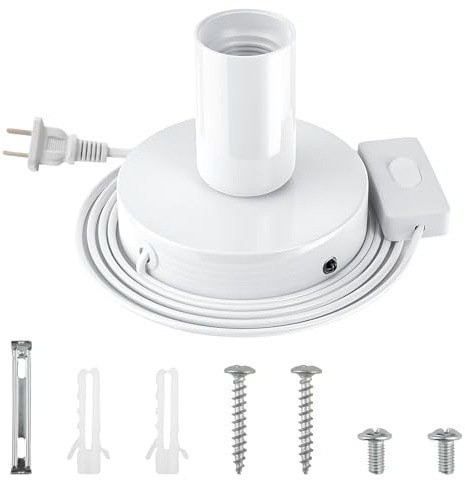 Portalampada e27 Base per Lampada da Tavolo con Cavo da 1,8 m Porta Lampade per Camera da letto Camino Muro Halloween Natale Bianco (Nessuna lampadine inclusa/Standard USA)