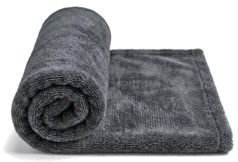 Solyxis Chiffon Sec pour Voiture XXL 90 x 60 cm 1800 g/m², Gris | Double Couche en Microfibre Extrêmement Absorbant sans Traces et sans Grumeaux, Réutilisable, pour Voiture, Moto et Maison