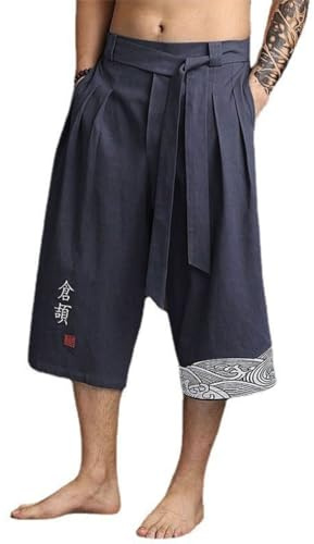 Generisch Short d'été en lin pour homme - Style japonais - Vêtements asiatiques - Décontracté - Style japonais - Pour un usage quotidien, Marine, 5XL