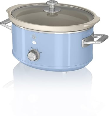 Swan Retro Slow Cooker with 3 Temperature Settings, Removable Dishwasher Safe Ceramic Pot and Glass Lid, 3.5L, Blue, SF17021BLN