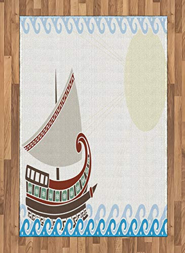 ABAKUHAUS Toga-Party Teppich, Kunstvolle griechische Schiff, Deko-Teppich Digitaldruck, Färben mit langfristigen Halt, 120 x 180 cm, Hellblau Redwood Umbrabraun