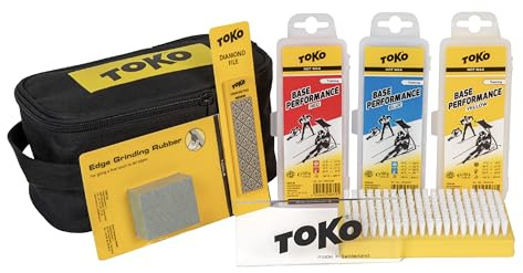 TOKO Basic Tune & Wax Kit for Skis and Snowboards - 3 Multi-Temp Wax Packs (120g), Nylon Brush, 3mm Scraper, Fine Diamond File, Edge Rubber