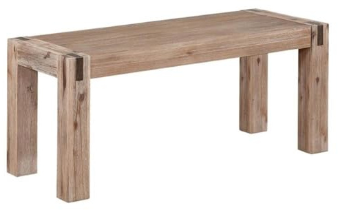 Woodstock Bench - 36 in. Standard Bench with Metal Bronze Finish Inset, Modern Farmhouse Rustic Solid Acacia Wood Legs, Entryway Furniture for Living Room