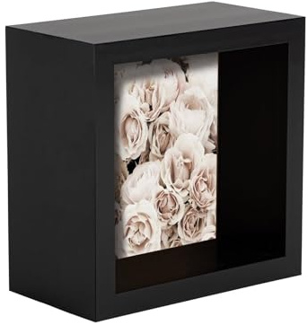 Nicola Spring 3D Shadow Box Photo Frame - 4 x 4 (10 x 10cm) - Pack of 1 - Black 3D Photo Picture Frame Deep Box Small Square Display Case for Crafts, Keepsakes, Wedding, Graduation