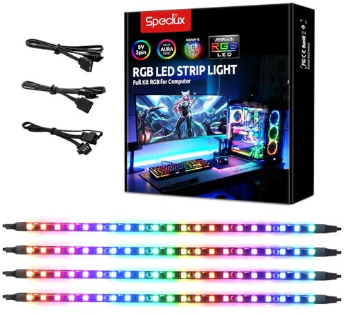 Speclux Magnetische Regenbogen PC Gehäuse Lichter, Adressierbar PC RGB LED Streifen WS2812B, 5V 3-Pin LED Header, kompatibel mit ASUS Aura SYNC, Gigabyte ARGB Fusion (4 Streifen)