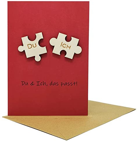 Du und Ich, das passt! Besondere Grußkarte, Liebeskarte, Jahrestags Karte, Geburtstags Karte, mit Holz Puzzle