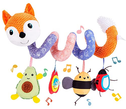 Koty Autositz-Spielzeug, Baby-Spirale, Plüsch, zum Aufhängen, für Kinderwagen, Bar, Kinderwagen, Kinderbett, mit Spieluhr, BB-Quietscher und Rasseln（Orange Fuchs）