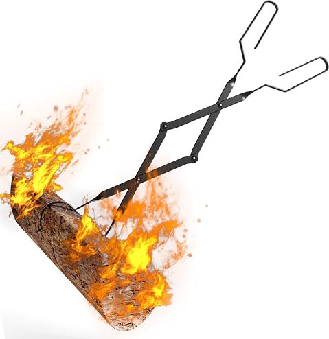 Kingson Herramientas de chimenea de diseño de arco, pinzas de leña de 26 pulgadas, agarrador de troncos con hierro forjado hecho a mano para chimenea interiorhoguera al aire libre hoguera con arena