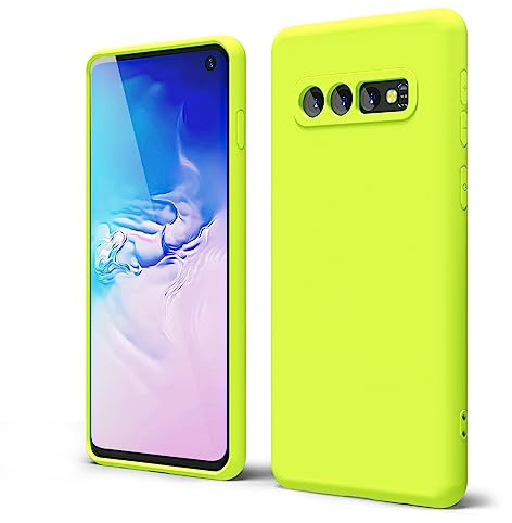 oakxco für Samsung Galaxy S10 Silikon Case mit Kameraschutz, Ultra Dünn Bunt Handyhülle Mädchen, Einfarbig Handy Hülle Slim Schutzhülle, Matt TPU Weich Gummi Glatt Silikonhülle Bumper, Neon Gelb