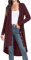 GRECERELLE Strickjacke Damen Lang Cardigan Elegant Dünn Gerippt Langarm mit Knopfleiste und Taschen (Weinrot, L)