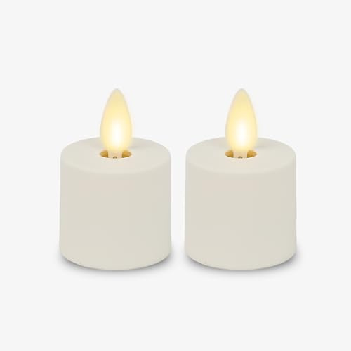 Luminara Flameless Tealights Rechargeable LED Set of 2 1.5 x 2.1, Battery Operated Moving Flame w/USB Charging Base, Indoor Safe Decorative Lights