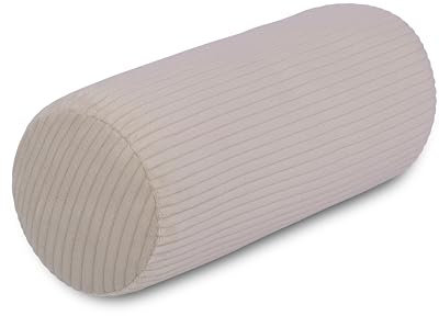 Nackenrolle Cord Cream/Beige Nackenkissen Öko-Tex 100 zertifiziert und 40°C waschbar - Nackenstütz-Kissen mit Bezug, rund für Auto, Flugzeug, auf Reisen oder zum Lesen und Relaxen zu Hause - 15x40 cm
