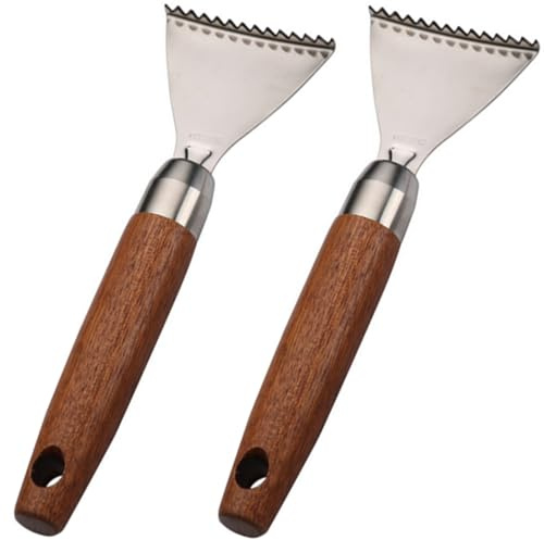 ADORAMBLING 2 Pcs Fish Scaler with Classic Wooden Handle Stainless Steel Fish Scale Remover Efficient Fish Scaler Remover Sturdy Fish Descaler Tool