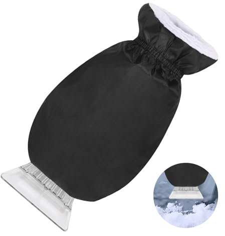 WEINIBAO Eiskratzer Auto mit Handschuh, Wiederverwendbarer Eiskratzer mit Handschuh, Scheibenkratzer Auto mit Handschuh, Schwarz Auto Eiskratzer mit Handschuh für Auto Schneeschaufeln im Winter (A)
