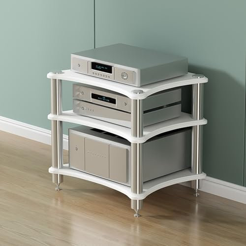 Meuble HiFi à 1/2/3/4 Etagères,Meubles pour Audio/Vidéo,Support en Acier,Meuble Multimedia,Meuble Bas,Meuble Tourne Disque vinyle,Meuble Imprimante,pour DVD,Console de jeu,Amplificateurs,Médias(Wit,60