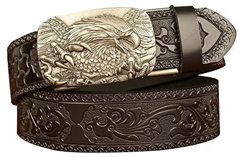 PYWJGZSX Ceinture, Eagle Boucle Automatique Ceinture Homme, Boucle Automatique Ceinture Cliquet En Cuir - Coffret Cadeau Mode Homme/C/130Cm/51Inch