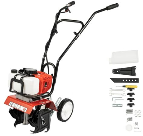 Chynalys 2 Stroke Garden Petrol Tiller Cultivator Rotovator, 52cc electric garden tiller, 3.12cm Tilling Depth 30cm Tilling, 6500-7000r/min Mini Cultivator Simple Operation Build to Last for Tilling