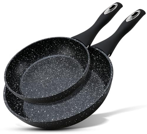 AKH HOUSEWARE Non Stick Frying Pan 20cm & 28cm Heavy Forged Aluminum Cookware - Deep Frying Pan Non Stick Induction Hob Pan - Soft Touch Handle - Saute Deep Stir Frying Pan (Set of 2 (20cm + 28cm))