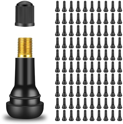 Zocipro 100Pcs TR414 Válvula de Goma para Neumáticos, Snap-in Tire Válvula del Neumático con Tapas de Polvo, Válvulas Rueda Universales para Llantas sin Cámara de Aire de Coches y Motos