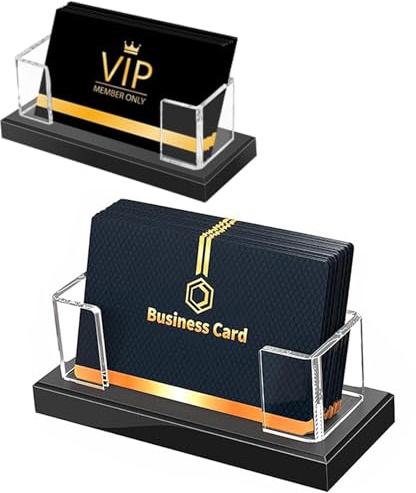 Rcbzzp 2 Piezas Soporte para Tarjetas de Visita, Portatarjetas de Visita de Escritorio, Plástico Organizador de Tarjetas, para Oficina, Exposición, Hogar, Restaurante (Negro)