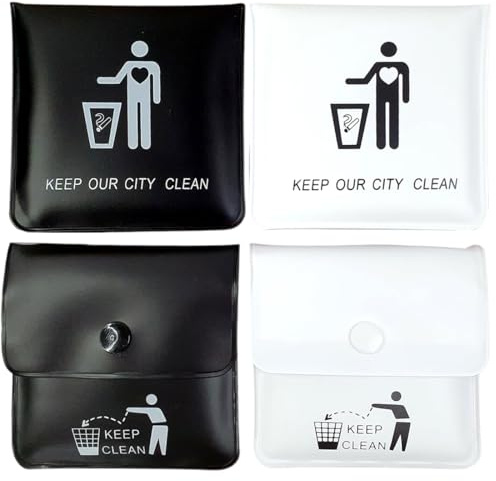 BEPSYOM 4 Ceniceros Portátiles de Bolsillo, Antiolores y Resistentes al Fuego, PVC Ignífugo, Negro y Blanco