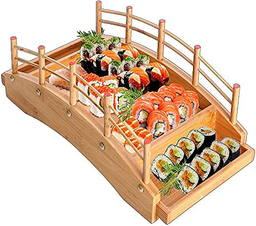 Piatto da portata per sushi, vassoio in legno a forma di barca per sashimi da smontare, lunghezza 43 cm