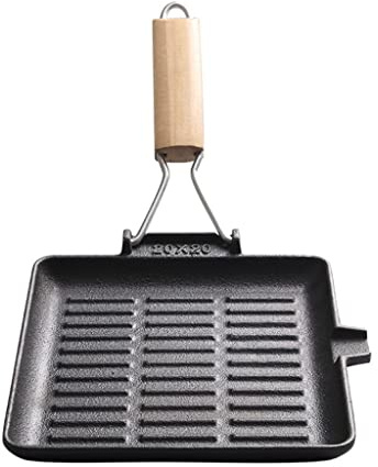 Gjutjärnspanna Med Fällbart Handtag, Grillpanna, Fiskpanna, Hushållsstekning, Kött, Randig Grillpanna, Panna-D-24cm