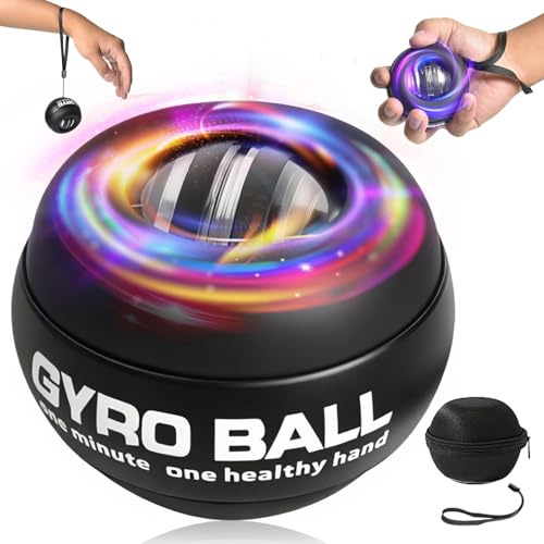 BeSokar Gyroball, Handgelenktrainer-Ball, 5-stufiger Widerstands-/Lichtsteuerung, Gyroskopischer Unterarm-Trainer, zur Stärkung von Armen, Fingern, Handgelenk (Matt Schwarz)