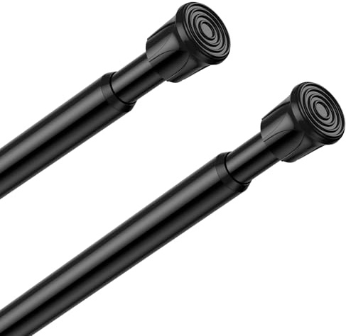 QINGYUN 2 Pack Tension Curtain Rods 28-48 Inch,Small Tension Rods, Black