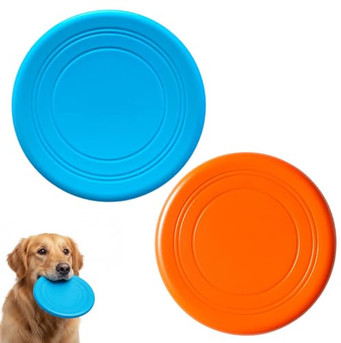 DtgEcd Dog Frisbee, Indestructible Frisbee Dog Toy, Flying Disc for Active Dogs, Durable Fetch Toy for Outdoor Play, Set of 2 Dog Frisbees 18cm