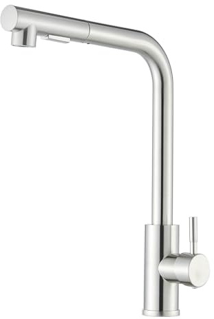 JUNSOTTOR Grifo de cocina de acero inoxidable cepillado, grifo mezclador con ducha extensible, grifo de alta presión giratorio 360°, 2 tipos de chorro, mezclador monomando