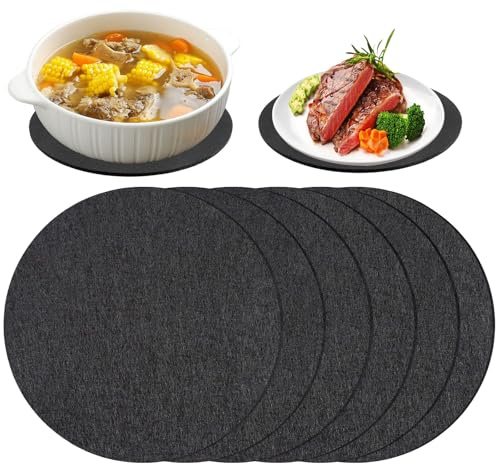 6 Pezzi Sottobicchieri in Feltro Rotondi, 20 cm Sottobicchiere in Feltro Nero, Sotto Bicchieri da Tavola Antiscivolo, Sottobicchieri Lavabili per Bicchieri, Bevande, Pentole, Ciotole, Teiere, Vasi
