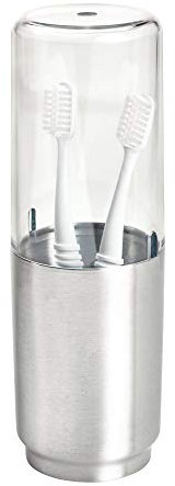 iDesign 28020 Austin Case, Metal and Plastic Stand with Cover, Regular and Electric Toothbrush Holder, Clear Frost/Matte Silver, 7.6 cm in diameter x 22.9 cm