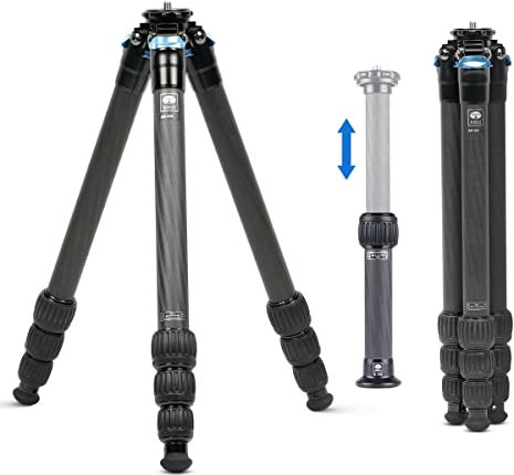 SIRUI AM-284+SL-200 Großes Carbonfaser-Stativ mit Mittelsäule, leichtes tragbares Profi-Stativ für Kameras, Drehverschlüsse, Spikes, max. 152cm, eingefahren 445mm, 15kg Traglast.