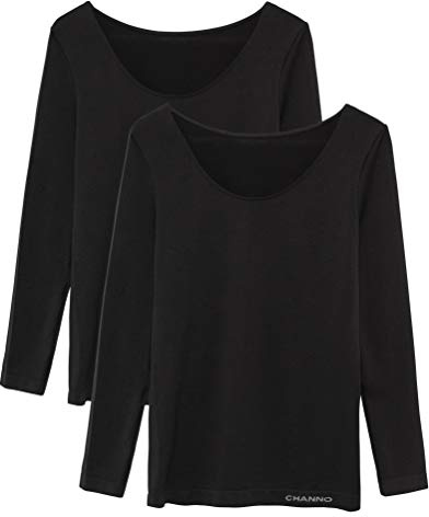 Pack de 2 Camisetas Interiores Mujer Manga Larga Licra Sin Costuras Seamless Colores Lisos (Negro, M-L)
