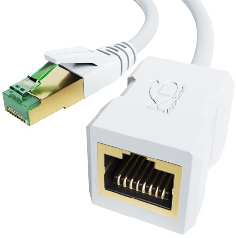 KabelDirekt – Câble d'extension Ethernet avec tressage résistant à la rupture – 0,25m (Câble Ethernet CAT7 mâle vers femelle, étend les câbles réseau, 10Gbit/s, blindage SF/FTP, blanc)