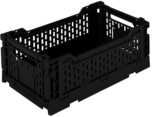 Simplify 4LT Collapsible Storage Crate | Small | Foldable | Stackable | Plastic Bin | Home Organization | Dorm | Office | Crafts | Shelf | Black