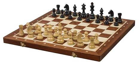Sunrise Chess Professionelles Turnierschachspiel Nr. 6 German - Elegantes Schachset mit gewichteten Figuren und kunstvoll gestaltetem Schachbrett