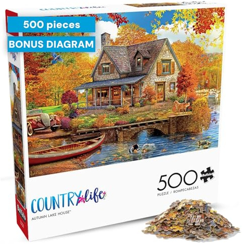 Buffalo Games - Country Life - Autumn Lake House - 500 Piece Jigsaw Puzzle for Adults Challenging Puzzle Perfect for Game Nights - Finished Size 21.25 x 15.00