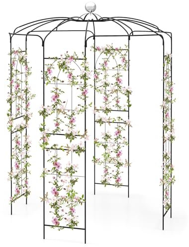 GOPLUS Arche de Jardin Forme de Cage à Oiseaux, Treillis Plantes Grimpantes 286 x φ 206 cm, Crochet de Suspension, Arche Rosier Décoration de Fête, Cérémonie de Mariage, Charge 10KG Noir