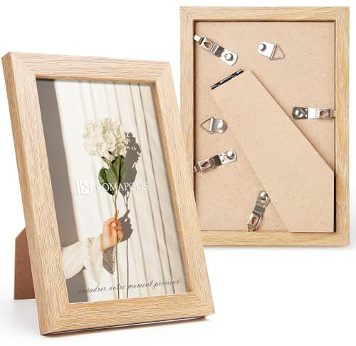 Kromapolis 2 marcos de fotos pequeños, respetuosos con el medio ambiente, marco de fibra de densidad media, 10 x 15 cm, con cierre de rosca, cristal acrílico de, aspecto de roble