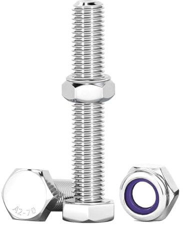 Drenky M8 Stainless Steel Bolts, 10 Pcs Bolts and Nuts Set M8 x 50mm SUS 304 Hex Bolts and Lock Nuts Machine Screws and Nut for Machinery, Furniture, Car, Bike, Ship, 3D Printing